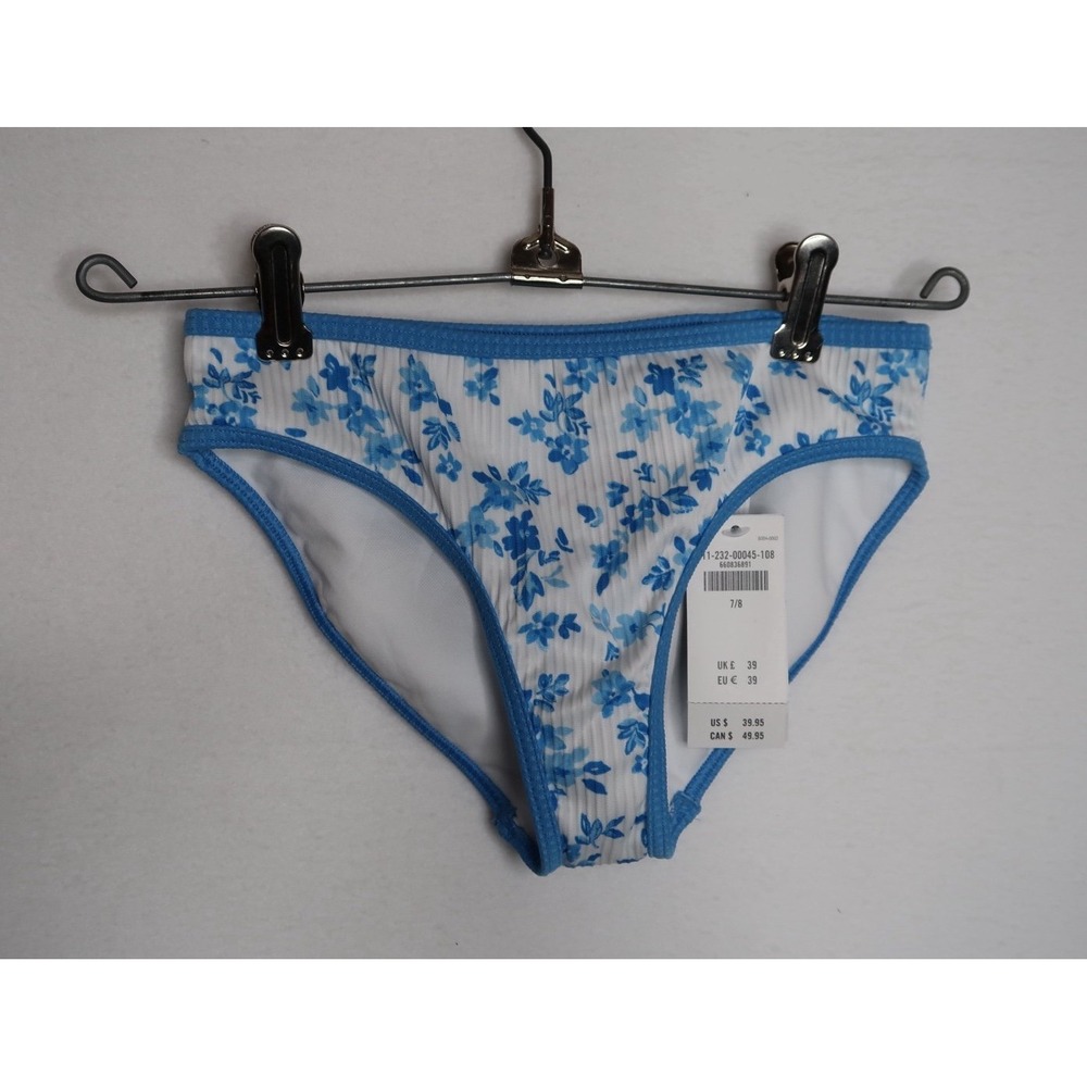 Abercrombie & Fitch Girls White Floral Print Bikini Bottom Sz 7/8 Beach NWT